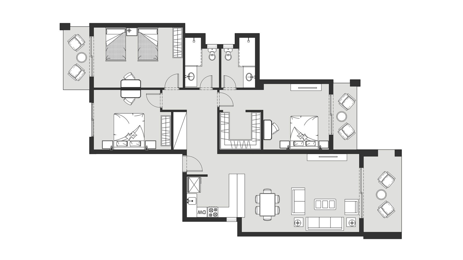 4.Three Bedrooms